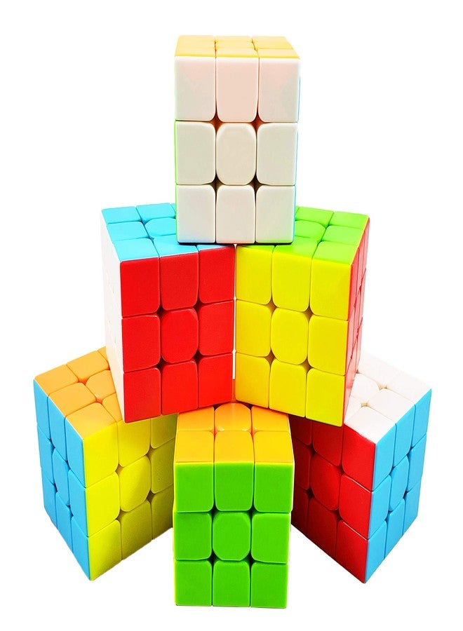 INTEGEAR 6 Pack Full Size Stickerless 56mm Magic Speed Cube 3x3 Easy Turning and Smooth Play Durable Puzzle Cube Toy for Kids - Image 1